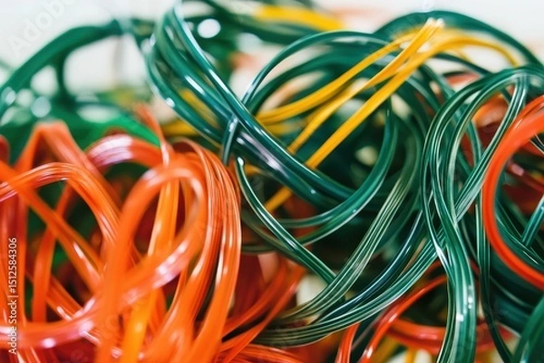 Fototapeta Vibrant Collection of Twisted Color Wires. Closeup of Isolated Decorative Cords in Vivid Hues