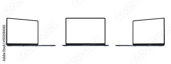 Obraz Dark Blue Laptops Mockups With Blank Screens, Front And Side Perspective View, Isolated On White Background. Vector Illustration