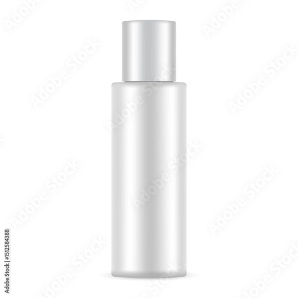 Obraz Plastic Cosmetic Bottle Mockup With metallic Cap, Front View, Isolated On White Background. Vector Illustration