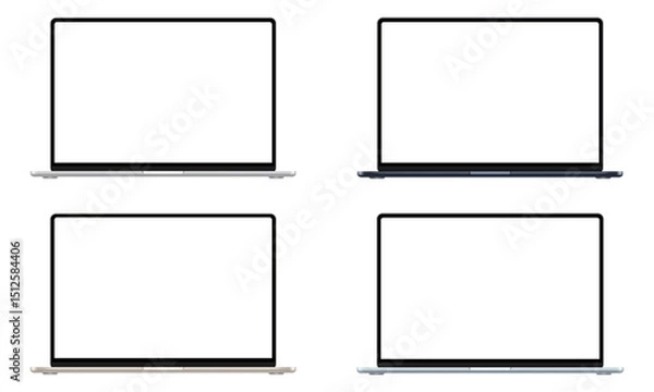 Fototapeta Set Of Modern Laptops Mockups With Blank Screens, Front View, Isolated On White Background. vector Illustration