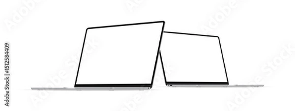 Obraz Modern Silver Laptops Mockups With Blank Screens, Side Perspective View, Isolated On White Background. Vector illustration