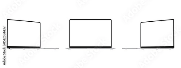 Obraz Silver Laptops Mockups With Blank Screens, Front And Side Perspective View, Isolated On White Background. Vector Illustration
