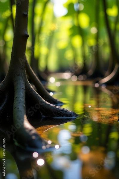 Fototapeta Group of trees submerged in water, natural scenery