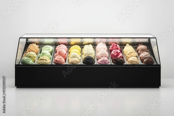 Fototapeta Assorted gelato display showcasing vibrant flavors in modern design setup