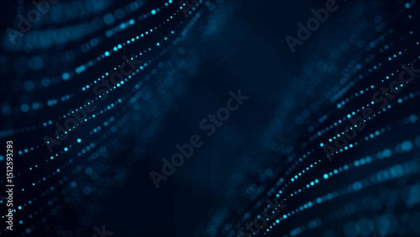 Obraz Abstract blue background with moving glowing particles. Big data. 3D rendering.
