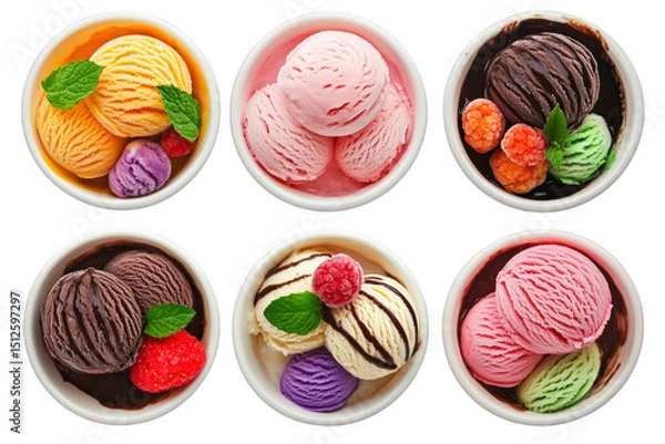 Obraz Collection set of delicious ice cream scoops isolated on transparent background