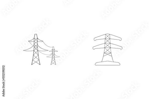 Fototapeta Vector illustration of power lines and transmission towers on white background for energy concepts