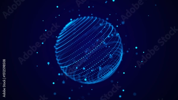 Obraz Abstract technology sphere with connecting dots, lines and triangles. Digital abstract network structure. 3D rendering.