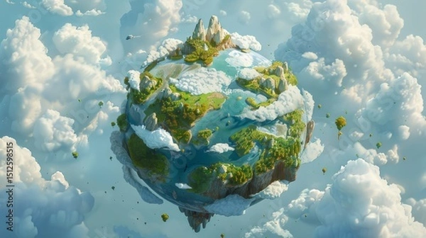 Fototapeta A melting globe representing climate change surrounded by pollution clouds in a pastel art concept