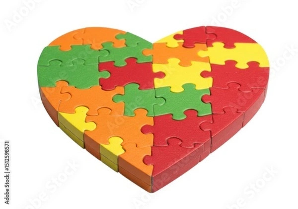 Fototapeta Colorful heart puzzle pieces love concept relationship solution