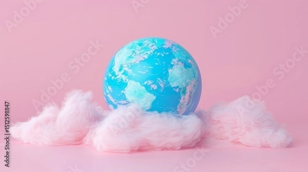 Fototapeta Melting globe representing climate change surrounded by pollution clouds in conceptual art style