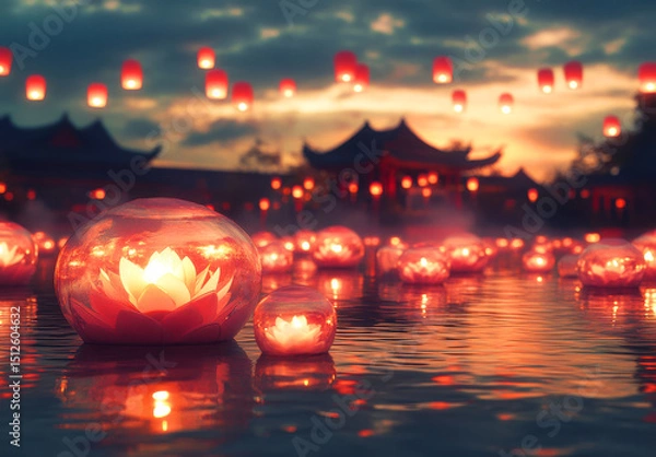 Fototapeta In the water there is an array of floating