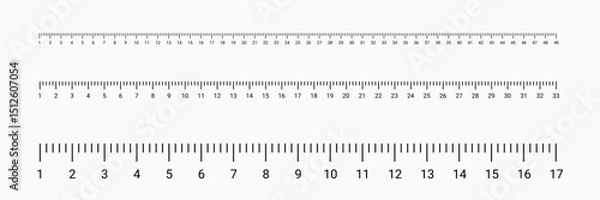 Fototapeta Markup for rulers in different scales isolated on white background. Measuring scale set. Ruler for comparing sizes of objects.