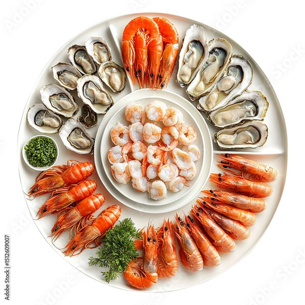 Obraz fresh seafood platters shrimp squid isolated on transparent white background png, clipping path