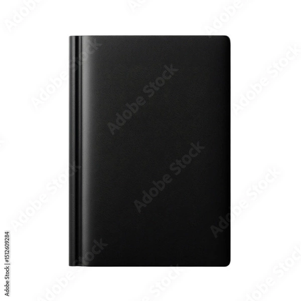 Fototapeta Black book with a smooth cover and simple design lays flat and closed on display