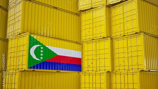 Obraz Cargo shipping container with comoros flag, shipping and freight transportation of comoros concept.