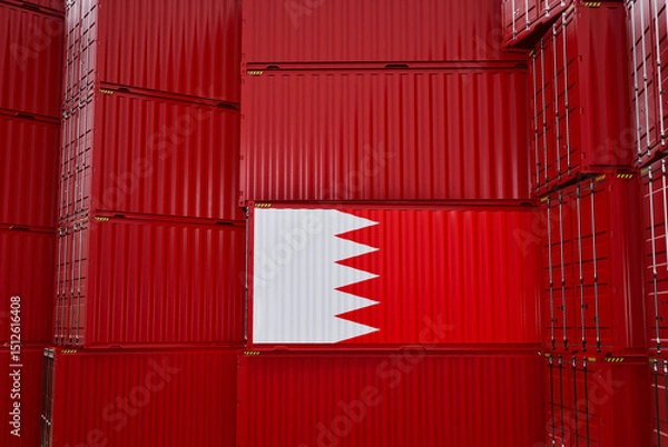 Obraz Cargo shipping container with bahrain flag, shipping and freight transportation of bahrain concept.