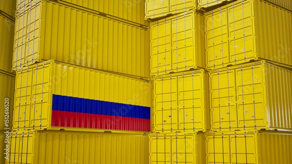 Obraz Cargo shipping container with colombia flag, shipping and freight transportation of colombia concept.
