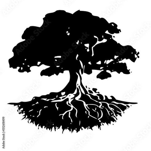 Obraz Silhouette of a Tree with Roots Vector Illustration