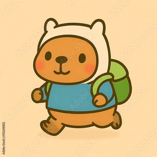 Fototapeta Adventure Time Capybara with Finn Hat and Backpack