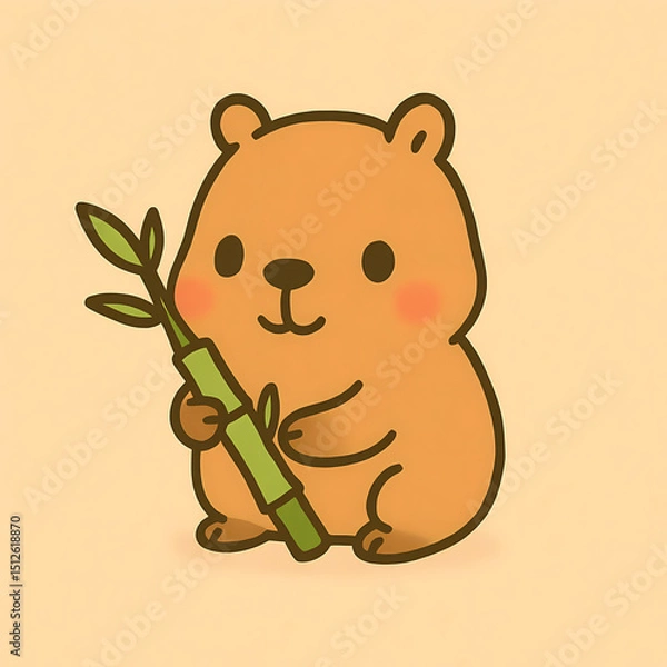 Obraz Capybara Holding a Bamboo Shoot – Cute Animal Art