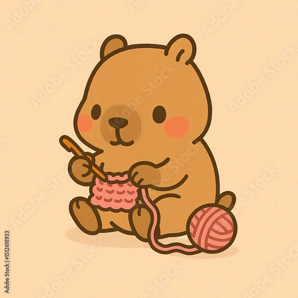 Fototapeta Capybara Crocheting with Pink Yarn