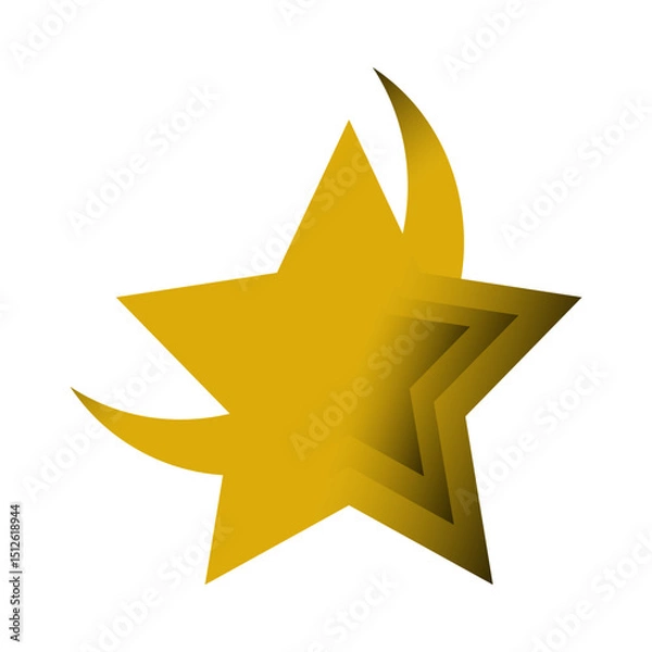 Obraz Golden volumetric star with month and gradient, logo, icon - vector color flat illustration, design element