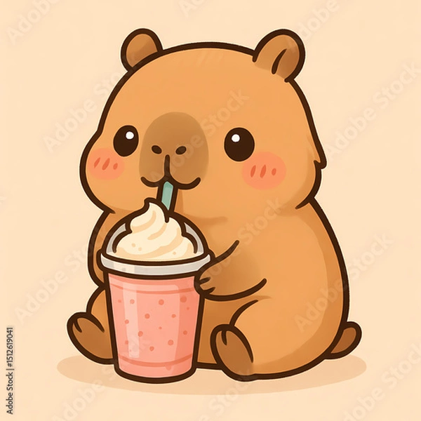 Obraz Cute Kawaii Capybara Drinking a Frappé