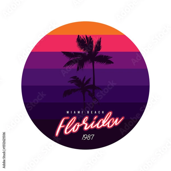 Fototapeta Vintage round sunset in 80's style. Design element.