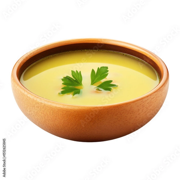 Obraz Bowl of creamy lentil soup garnished with fresh parsley, served in wooden bowl, creating comforting and organic presentation