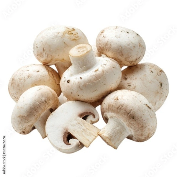 Obraz Pile of fresh white button mushrooms isolated on a white background