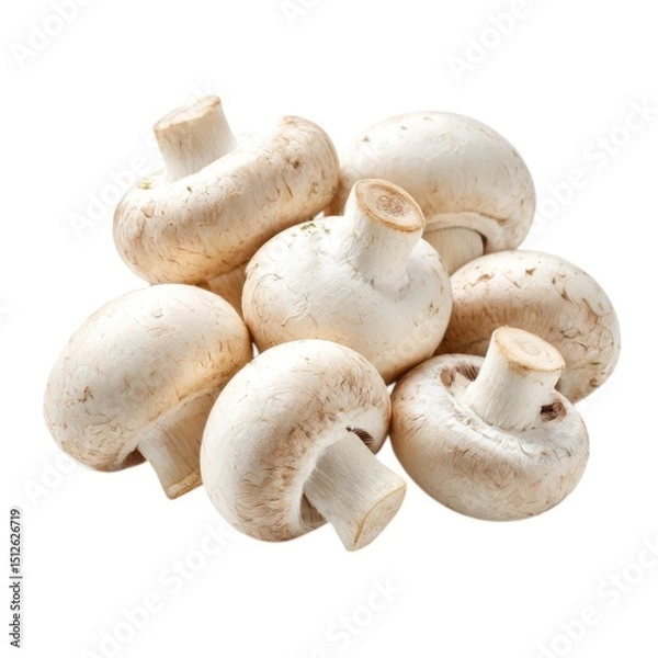 Obraz Studio shot of several white button mushrooms stacked and grouped together nicely