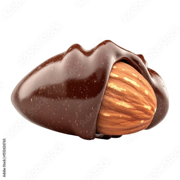 Obraz Glossy chocolate covered almond with smooth, shiny coating partially reveals textured almond inside, creating delicious and tempting visual