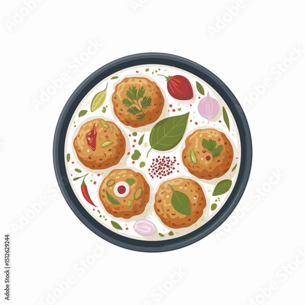 Fototapeta Dahi Vada with Spices and Garnish in Clay Bowl