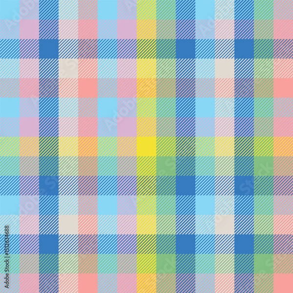 Fototapeta Seamless banner design with a checkered bright pattern. Seamless pattern of multicolored geometric squares. Summer design for packaging and fabric.