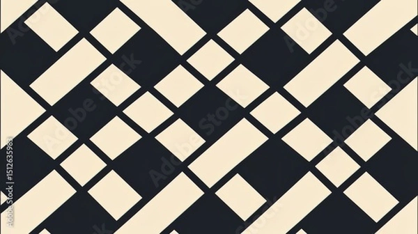 Fototapeta Black and white patterned design with white squares. The squares are arranged in a way that creates a sense of movement and depth. The design is simple yet elegant
