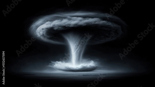Fototapeta Powerful tornado forming over a rural landscape at night, creating a dramatic and ominous scene of impending destruction and extreme weather