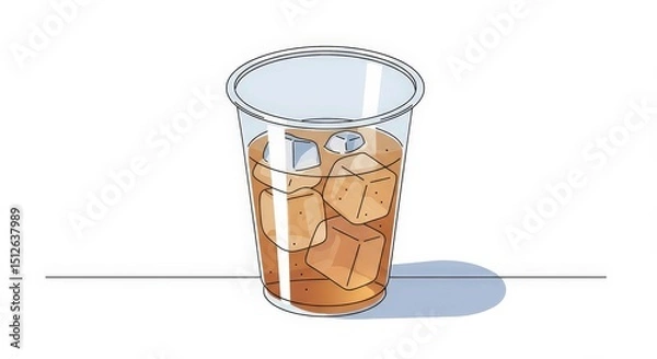 Fototapeta Refreshing iced coffee served in a clear plastic cup, complete with ice cubes, offers a cool and invigorating beverage for a hot summer day