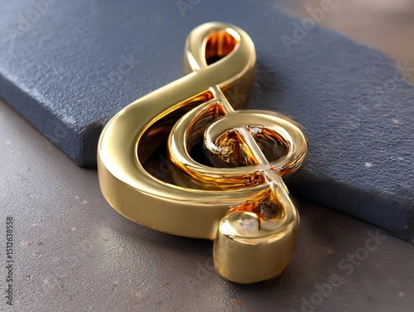 Obraz Shiny golden treble clef resting on a textured surface in a warm light environment
