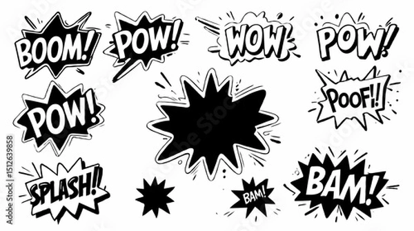 Fototapeta Doodle style boom explosion set cartoon icon with pop art elements vector illustration
