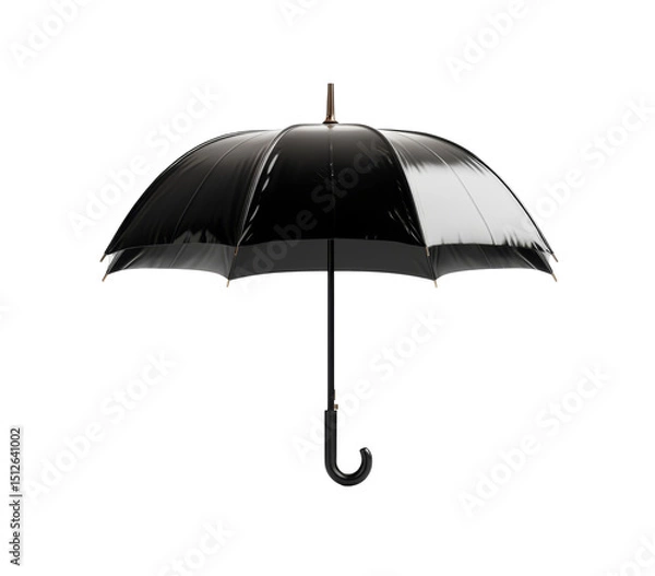 Fototapeta Umbrella with glossy black canopy and curved handle for rain protection