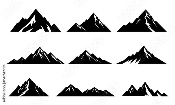 Fototapeta Black Mountains Silhouettes Set, Isolated On White Background. Vector Illustration