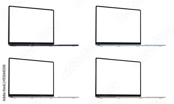 Fototapeta Set Of Modern Laptops Mockups With Blank Screens, Side Perspective View, Isolated On White Background. Vector Illustration