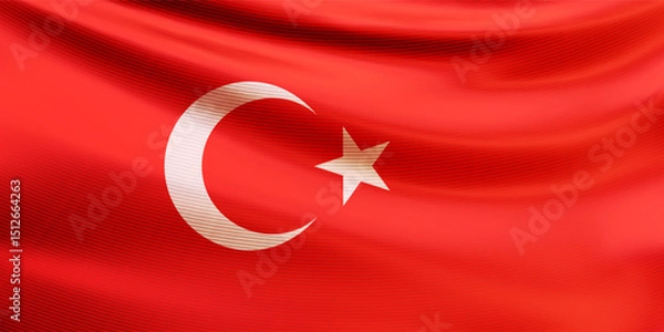 Fototapeta Red wavy national flag of the Republic of Turkey closeup with realistic fabric texture. Turkish patriotic background for celebrate Republic day and Victory day. 3d vector illustration