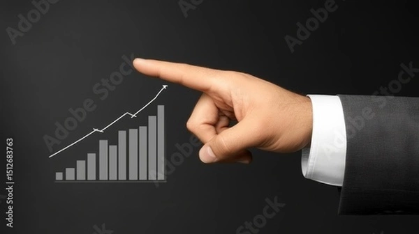 Fototapeta An upward trending bar graph is being drawn in chalk on a dark surface by a hand, representing growth and success