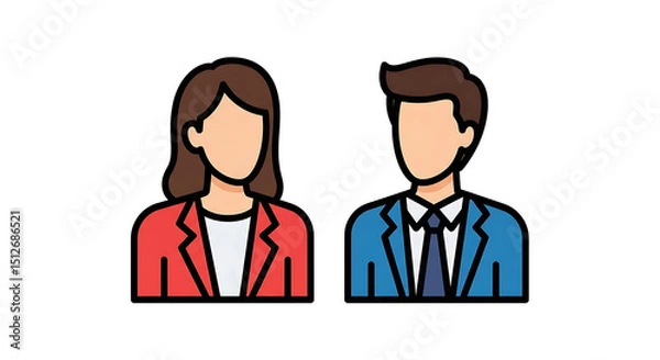 Fototapeta Business Professional Duo: A minimalist graphic of a male and female business professional, in professional attire, personifying the essence of corporate collaboration and workplace harmony.