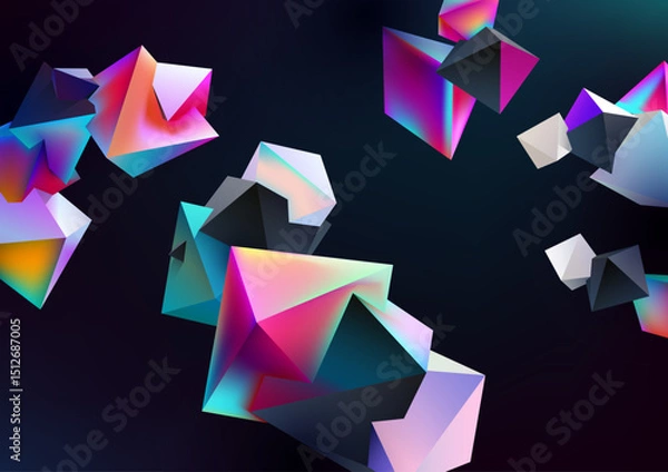 Obraz Iridescent 3D cubes. Abstract background of colorful geometric shapes.