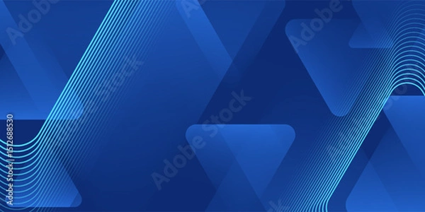 Obraz Modern abstract blue background with glowing geometric lines. Blue gradient rounded triangle shape design. Futuristic technology concept. Suit for business, brochure, website, corporate, poster