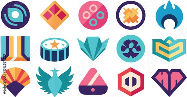 Obraz Collection of Fifteen Diverse Geometric Logos and Icons in a Modern, Flat Design Style
