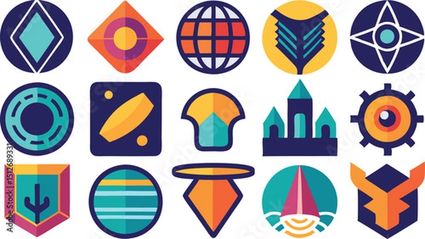 Obraz Vibrant Set of Abstract Geometric Logo Icons with Modern Design and Bold Colors